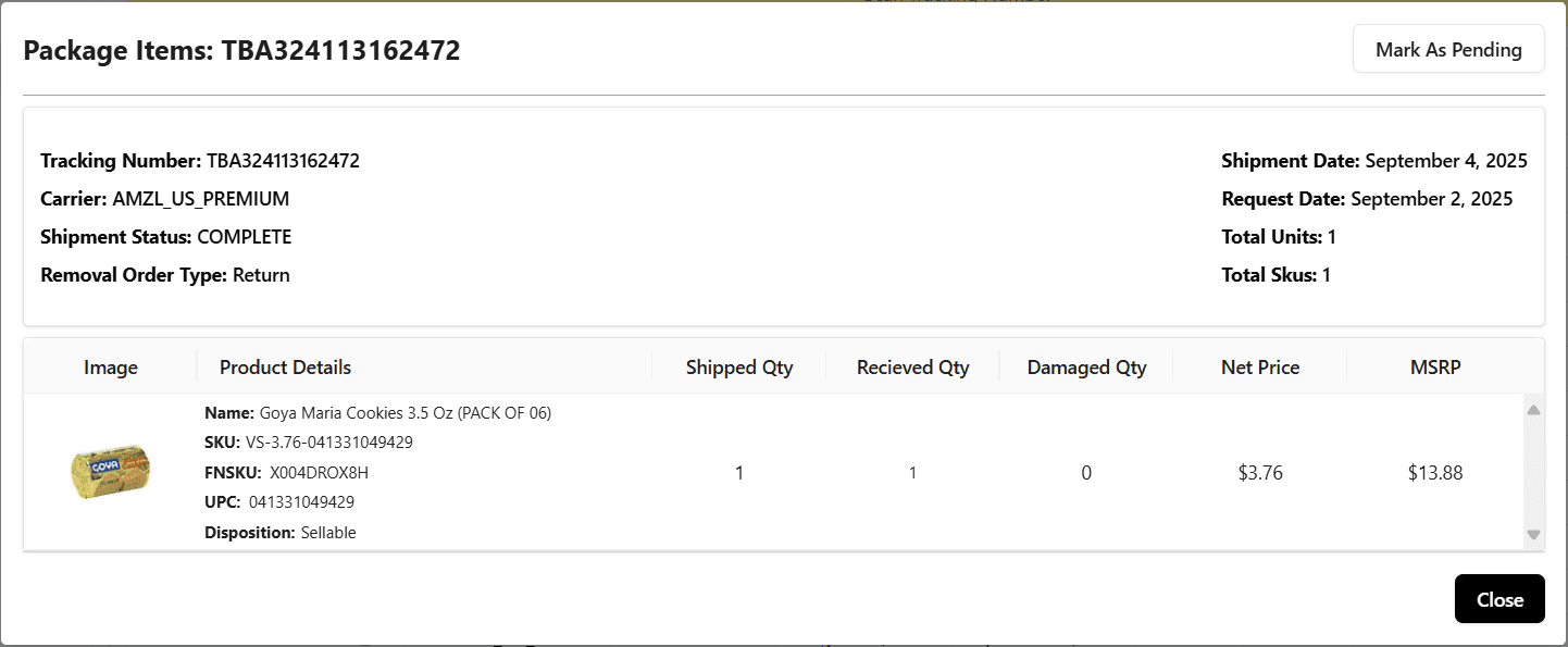 FBA Return Package