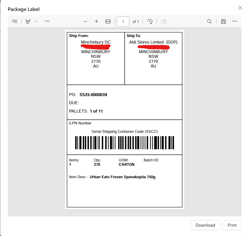 SymSafe Package SSCC Label